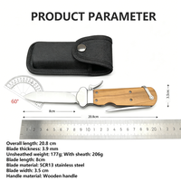 Couteau de survie EDC en acier inoxydable 5CR13 avec manche en bois, lame de 3,9 mm, couteau pliant de poche pour la randonnée et le bushcraft