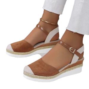 Sandalias de gran tamaño con bloques de color, tacón de cuña, ligero, cuerda de <span class=keywords><strong>yute</strong></span>, hebilla trenzada, sandalias de mujer - Product Image 1