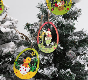 Adorno Colgante de Madera con Forma de Conejo para Decoración de Pascua AA288, Conejito de Madera Colorido - Product Image 6