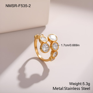 <span class=keywords><strong>Bague</strong></span> Scintillante en Acier Inoxydable Plaqué Or 18K avec Zircons Cubiques pour Femme, <span class=keywords><strong>Bague</strong></span> Fer à Cheval en V Entièrement Sertie de Zircons, Bijou Ajustable Inoxydable - Product Image 6