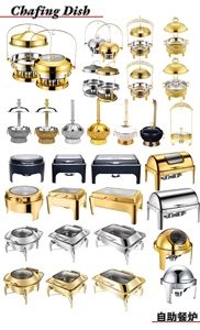 고급 스테인리스 스틸 전기 보온 뷔페 세트 사각 금은 테두리 디자인 푸드 워머 - Product Image 6