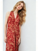 OEM ODM Personnalisé – Nouvelle Collection Femme : Robe Bohème Vintage à Col Asymétrique, Imprimé Floral, Sans Manches, en Lin Naturel Brodé – Idéale pour les Vacances