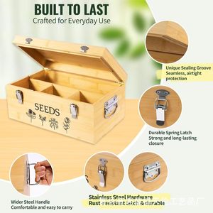Boîte de rangement compartimentée en bois massif pour semences, boîte de rangement en bois pour semences de légumes, rangement simple à couvercle rabattable - Product Image 2