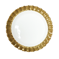 Service de table en céramique et porcelaine de luxe blanc avec bordure dorée, écologique et étanche, idéal pour les cadeaux de mariage, vente en gros