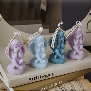 Candele Profumate Trendy a Forma di <span class=keywords><strong>Cuore</strong></span> 3D con Cherubino Seduto, Candele Estetiche e Eleganti per Decorazione Casa e Tavola - Product Image 3
