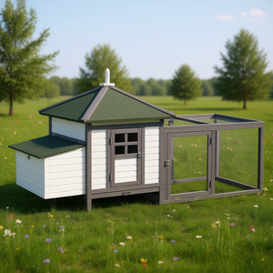 Gallinero de Madera Gris para Exteriores de 77 Pulgadas con Techo Resistente a la Intemperie, Caja de Anidación y Corral Cerrado para Uso en Jardín - Product Image 2