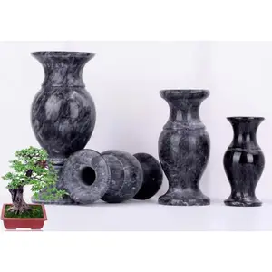 Vases de pierre de tête gravée, blocs en marbre noir naturel de chine, fleur en granit, commémoratifs pour enfants