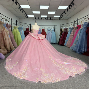 Dy6922 Vestido de Gala Rosa Bonito sin Tirantes con Escote Corazón y Apliques Florales Brillantes para Quinceañera, Fiesta de 16 Años, Bat Mitzvah o Concurso de Belleza - Product Image 4