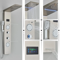 Panneaux de Douche LED Muraux Inox Vente Chaude Colonne Cascade Luminaires Chrome Laiton Céramique Ensemble Salle de Bain