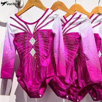 Justaucorps de compétition sur mesure à manches longues pour enfant, Mystique, pour filles, avec strass, couleur dégradée, pour la danse et la gymnastique