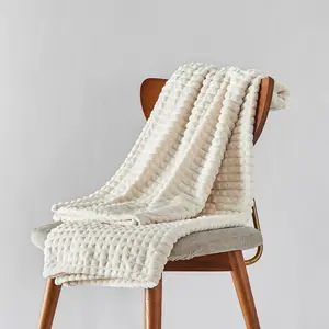批发家纺扔毯全季节针织3D条纹毛绒法兰绒床毯