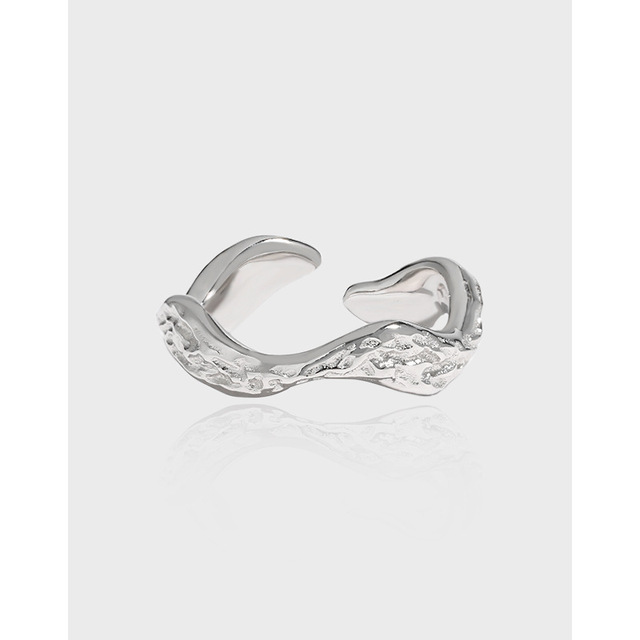 New Trendy Hammered Surface Irregular Waterwave Pattern S925 Sterling Silver Opening Ring