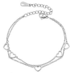 Stainless Steel 18K Gold Heart <b>Bracelet</b> Layered <b>Adjustable</b> Design For Women Jewelry Gift - Product Image 5