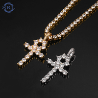Meilleures ventes : Collier avec pendentif croix Ankh plaqué or 18K, micro-incrusté, pour hommes, grand format, accessoire hip-hop tendance