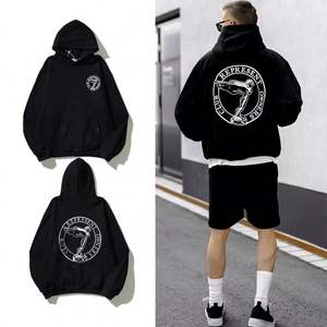 Custom Fashion Warm Clothes Printing Terry Hoodie Casual <b>Top</b> <b>Long</b> <b>Sleeve</b> Embroidery <b>Black</b> No String Hoodie for Men - Product Image 2