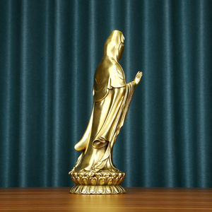 Statue Guanyin debout en laiton, artisanale, pour décoration de salon, cadeau - Product Image 3