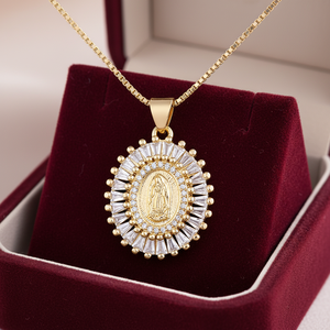 Colgante <span class=keywords><strong>de</strong></span> la <span class=keywords><strong>Virgen</strong></span> María, Nuestra Señora <span class=keywords><strong>de</strong></span> <span class=keywords><strong>Guadalupe</strong></span>, con Circonitas Multicolores, Chapado en Oro <span class=keywords><strong>de</strong></span> 18K sobre Cobre, Regalo Católico, Joyería Religiosa - Product Image 6