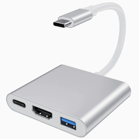 Adaptor Multiport USB C ke HDTV dengan Port Pengisian Daya, Adaptor HDTV & USB Hub untuk Monitor ke Laptop, Konverter HDTV 4K