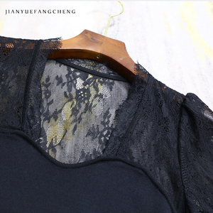 OEM&ODM Gaun Wanita Hitam Model A-line Klasik Hepburn dengan Aksen Renda, Kain Rajut Elastis, <span class=keywords><strong>Patchwork</strong></span>, Lengan Mengembang, dan Pinggang Ketat, Dapat Dipesan Sesuai Keinginan - Product Image 2