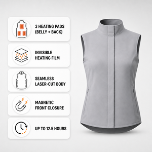 <span class=keywords><strong>Gilet</strong></span> Riscaldato Senza Maniche da <span class=keywords><strong>Donna</strong></span> con Cuscinetti Termici per Pancia e Schiena, <span class=keywords><strong>Grigio</strong></span> Chiaro, per Stratificazione Invernale e Comfort Quotidiano - Product Image 4