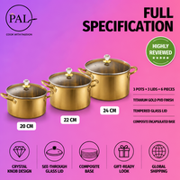 Ensemble de casseroles en acier inoxydable de qualité supérieure, 6 pièces, 20-24 cm, respectueux de l'environnement, compatible gaz et induction, bouton en cristal diamant, ustensiles de cuisine à poignée en D