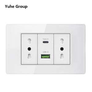 Enchufe Estándar Italiano USB Inteligente Tipo-C de 20 W con Carga Rápida, 2 Puertos, Panel Táctil, Interruptor de Luz de Pared con Panel de Vidrio - Product Image 1