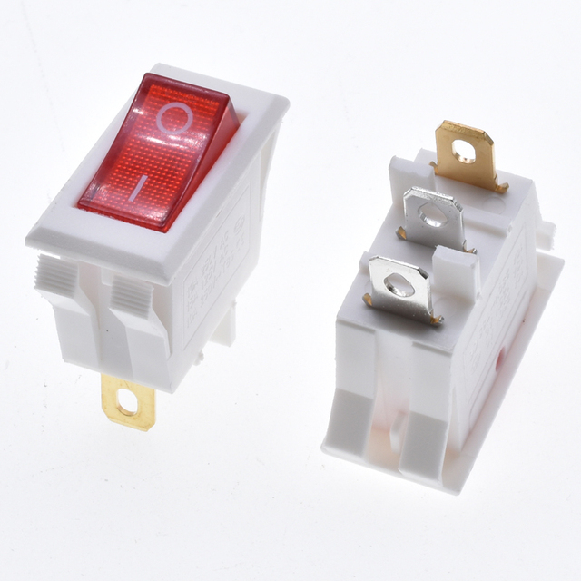 KCD3 Rocker Switch 1NO1NC Power Control Button 10A 250V with Red LED Indicate 3 Pins White Color for Cabinet