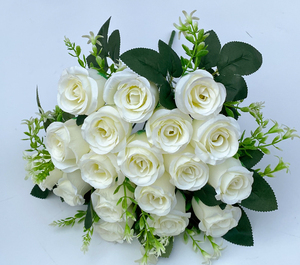 Arrangement floral de mariage à 18 têtes de roses artificielles en soie, rouge et <span class=keywords><strong>bleu</strong></span>, bouquet de fleurs artificielles pour centre de table - Product Image 6