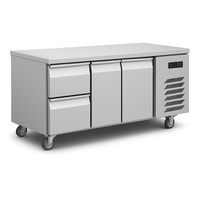 Réfrigérateur de préparation commercial en acier inoxydable à 2 portes avec tiroirs pour salades et pizzas, idéal pour les cuisines professionnelles