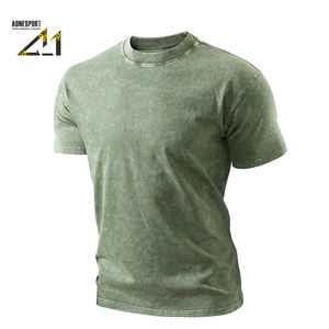 T-shirt vierge en coton 100% tricoté lourd, délavé à l'acide, coupe classique, avec design vintage pour homme - Product Image 4