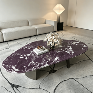 Table basse sculpturale en <span class=keywords><strong>quartz</strong></span> violet, artisanale, personnalisée, en pierre artificielle cannelée, style antique, moderne, de luxe, écologique pour hôtel - Product Image 1