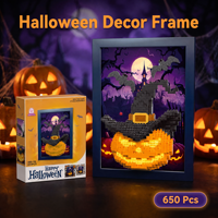 Topi Penyihir Labu Halloween Plastik ABS DIY Mainan Blok Bangunan Model Perakitan Bingkai Foto Lukisan Puzzle 3D Dekorasi Liburan