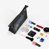 Promosi murah tas kosmetik jaring nilon perempuan tas mandi travel organizer tas cuci wanita kecil hitam bening jaring makeup kantung ritsleting
