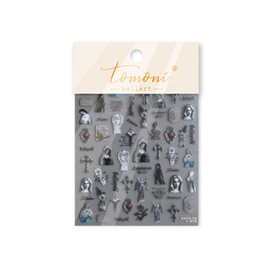 Autocollants pour ongles en PVC imperméables, fins et adhésifs, style gothique grunge, en gros, motifs croix noire et argentée, ange, Vierge Marie, pour fournitures de salon - Product Image 6