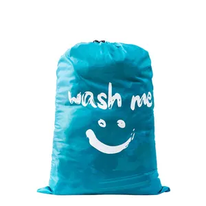 Custom Heavy Duty Draw String Dirty Clothes Storage Bucket Extra Large Travel Nylon Drawstring Washing Laundry Bag