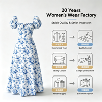 Robe longue florale pour femme, col carré, manches courtes bouffantes, dos noué, coupe trapèze, pour vacances, mariage, invitées, soirée ODMOEM