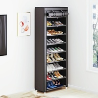 Meuble à chaussures moderne empilable à 9 niveaux en tissu non tissé imperméable avec structure en fer pour salon, entrée et couloir