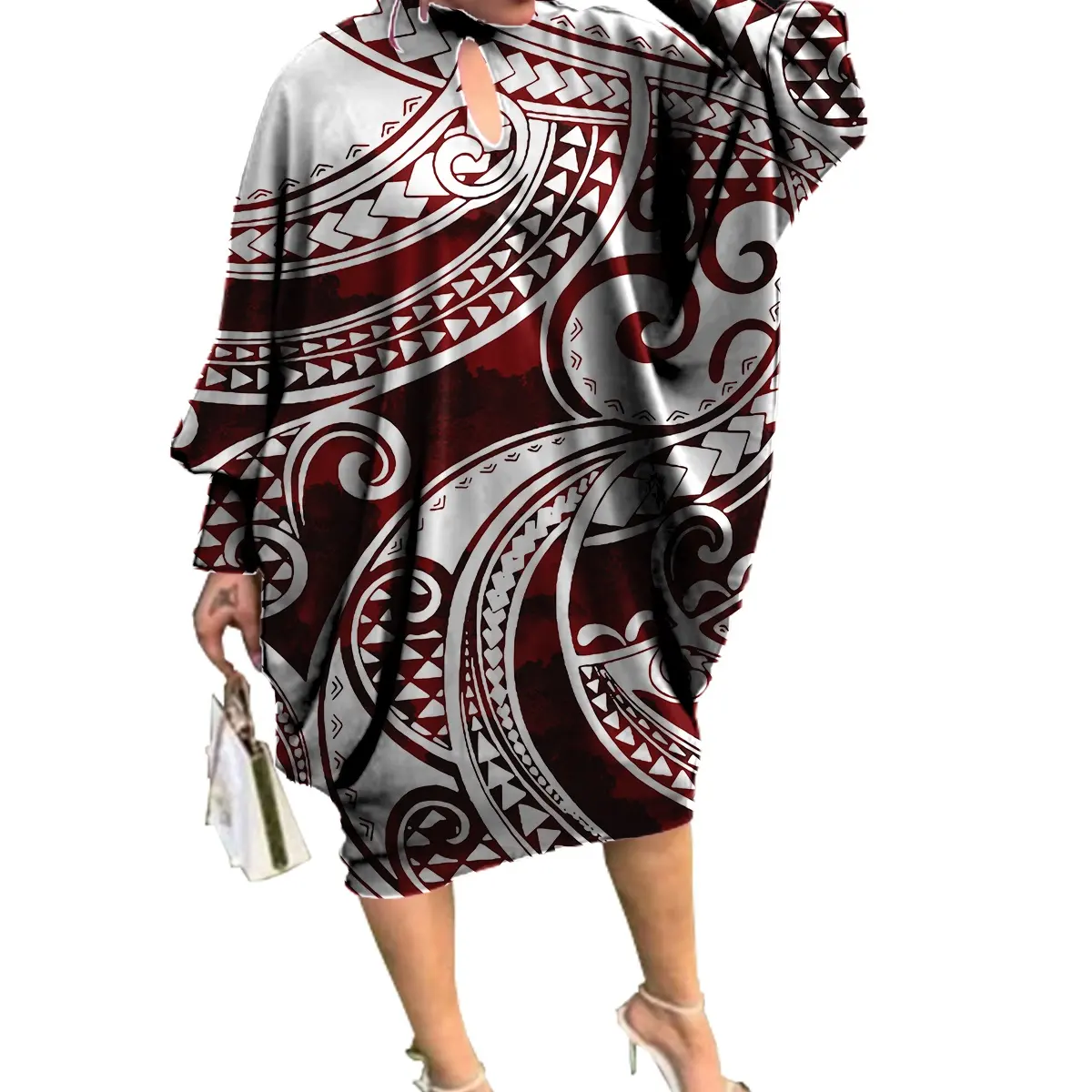 custom clothing women oversized samoa elegant women kaftan dress polynesian tapa tribal print button loose casual dress