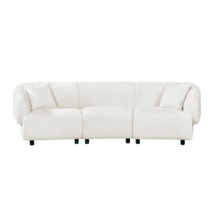 Designed Contemporary 3-Seater <b>Sofa</b> Set Beige Boucle Convertible Plush Seating Streamlined Design Durable Wood <b>Legs</b> Frame - Product Image 2
