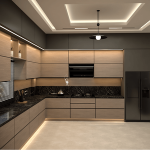 Set di Mobili da Cucina Professionali per Progetti di Ville, <span class=keywords><strong>Design</strong></span> Moderno in Compensato Laccato, Isola con Piano di Lavoro in Laminato e Vetro - Product Image 2