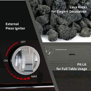 Foyer en acier inoxydable de haute qualité de 40000 BTU avec table carrée de roches de lave pour le chauffage extérieur de la maison et du jardin - Product Image 4