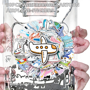 ขายส่งจากโรงงาน สติกเกอร์กันน้ำลายการ์ตูนเครื่องบิน พิมพ์ดิจิตอล PVC เคลือบ UV จำนวน 50 ชิ้น ของเล่นเด็ก ตกแต่งวันหยุด - Product Image 2