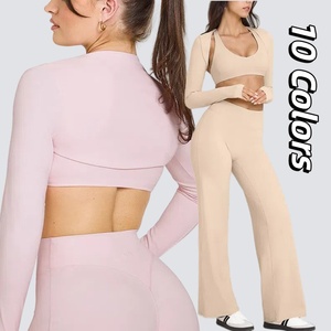 <strong>Women</strong> U Neck Gather Crop Sports Wear Bra <strong>Lightweight</strong> Long Sleeve Shawl High Stretch Yoga Top Quick Drying Tight Gym <strong>Jackets</strong> - Product Image 1