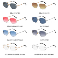 Lunettes de soleil sans monture 2026 de créateur pour femmes et hommes, monture métallique sans bords, découpe diamant, verres dégradés bleus de haute qualité