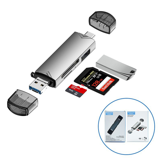 6 in 1 OTG Card Reader USB3.0 to Type C Micro USB Adapter Flash Drive Smart Memory Card Reader TF Camera Mini SD Cardreader