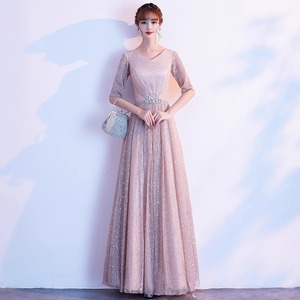 Evening Gown V-Neck <b>A</b>-<b>Line</b> Empire Waist Long <b>Dress</b> Elegant Banquet Attire For Hosts And Choir Performance - Product Image 1