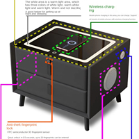 Table de chevet multifonctionnelle Goomi Home avec lampe tactile 3 couleurs, charge sans fil, port USB et haut-parleur Bluetooth