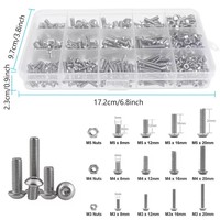 Ensemble de vis à tête hexagonale M3 M4 M5, 500 pièces, acier inoxydable, zingué, tête plate ronde, classe 10.9 et 12.9, boulons et écrous métriques