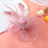 Hiasan Kepala Bulu Vintage Pengantin 2026, Tulle Fascinator untuk Pesta Halloween, Natal, Balapan, dan Pesta Dansa