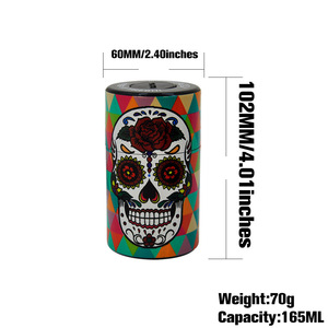 Tarro cilíndrico de plástico con diseño único de calavera de azúcar, con tapa de botón a presión, para almacenamiento de alimentos y hierbas, hermético y a prueba de olores. - Product Image 5